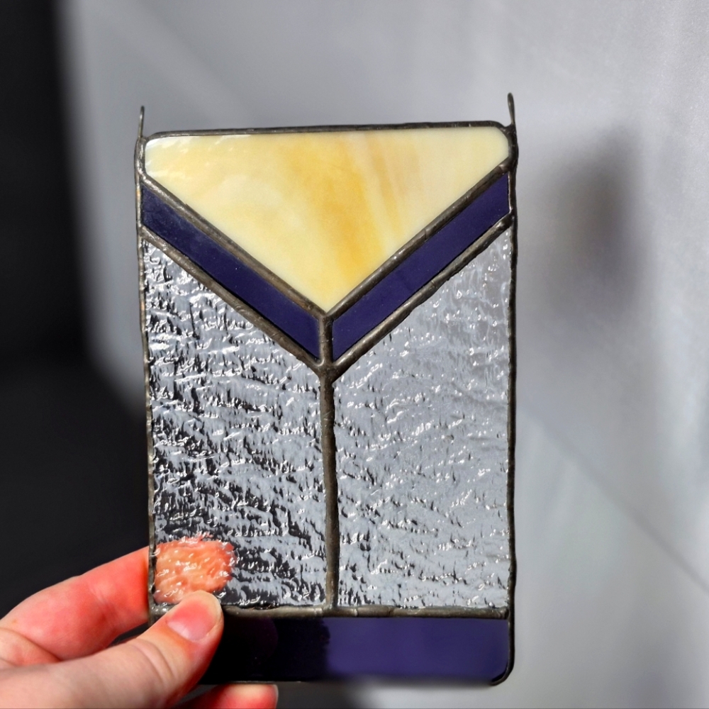 Stained Glass Clear Purple And Cream Window Hanging
